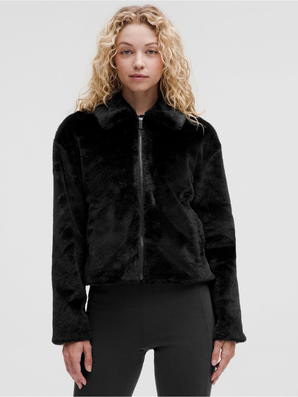 Lululemon Black Faux Fur Zip-Front Jacket